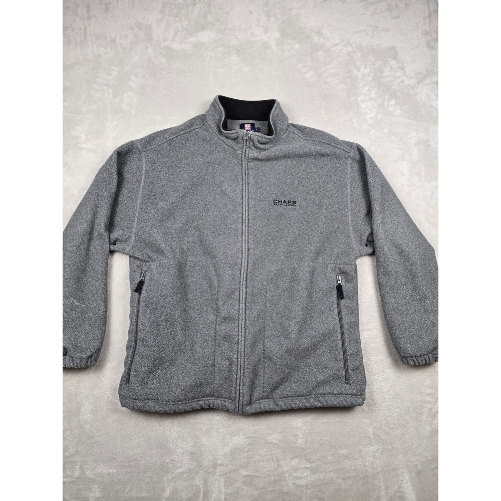 Chaps Ralph Lauren Fleece Jacket Mens Large Gray Full Zip Mock Neck Logo Pocket